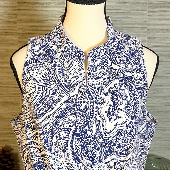 Sara Campbell Paisley Tie Front Shirt Dress Women’s Size L Blue White Preppy USA - Picture 3 of 8